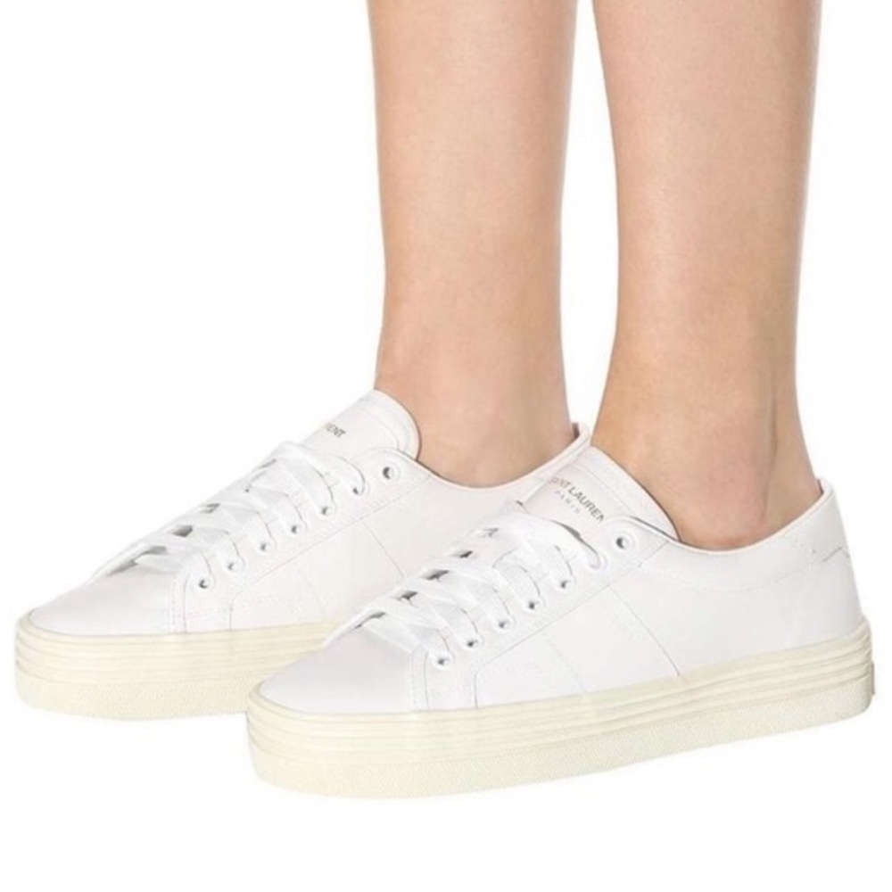 Saint Laurent Platform Double Sole Sneaker White Lace Up Shoe